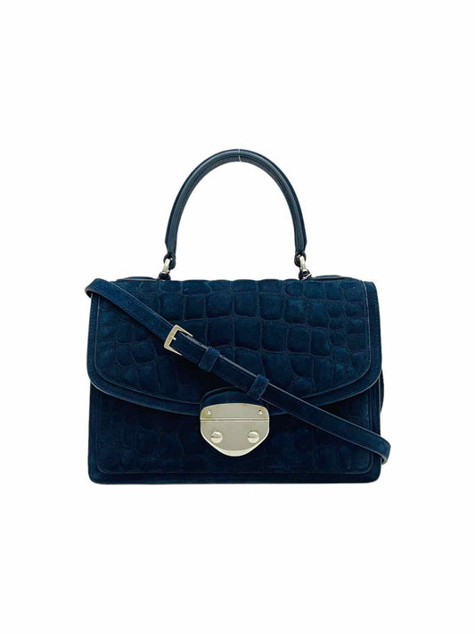 ASPREY Suede Navy Blue Quilted Top Handle