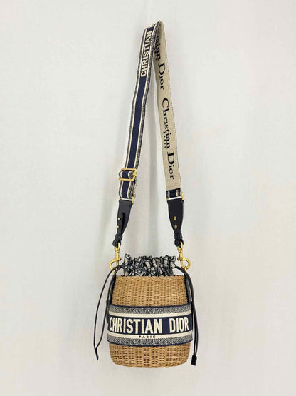 DIOR Wicker Blue & White Oblique Bucket Bag