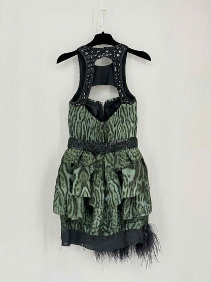 ROBERTO CAVALLI Green & Black Size US 4 Short Dress