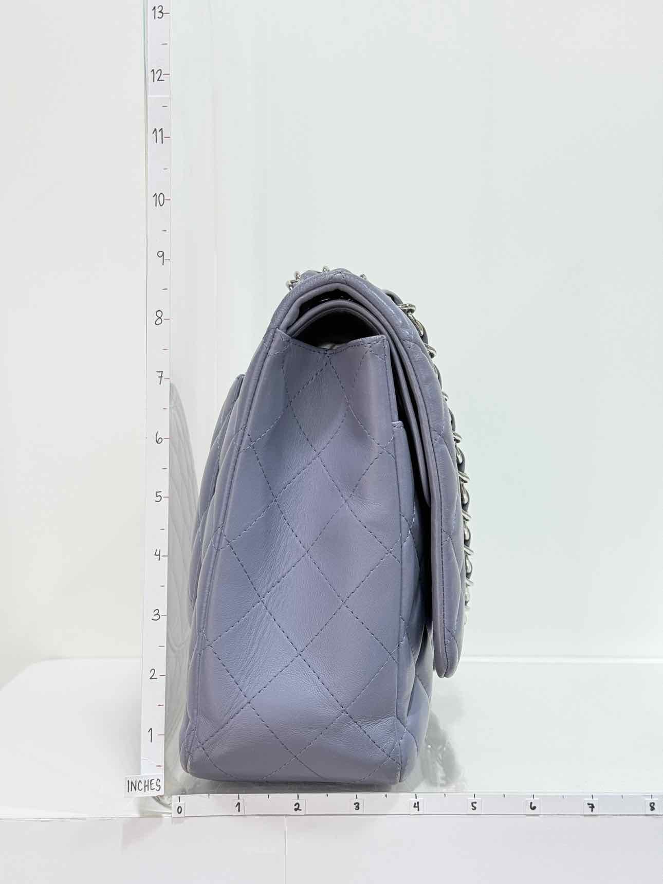 CHANEL Classic Double Flap Grey Quilted Shoulder Bag