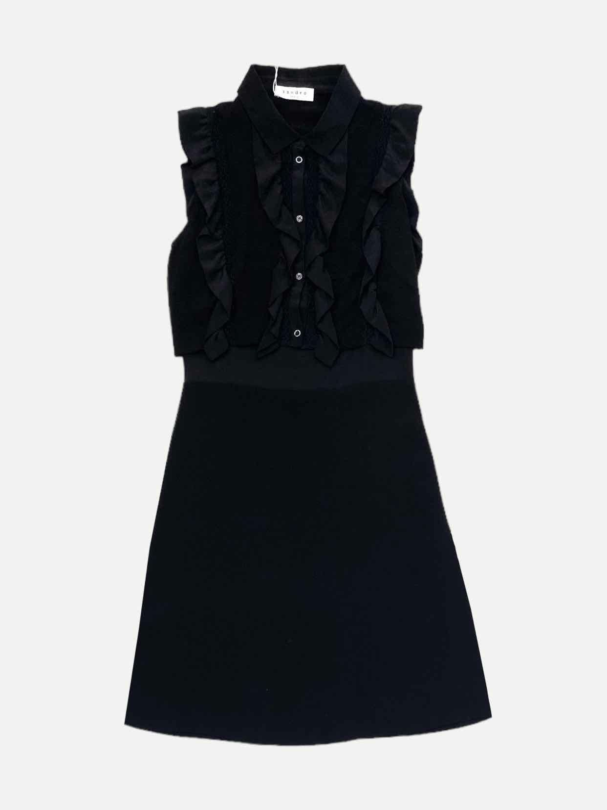 SANDRO Ruffled Black Size XSmall Short Dress
