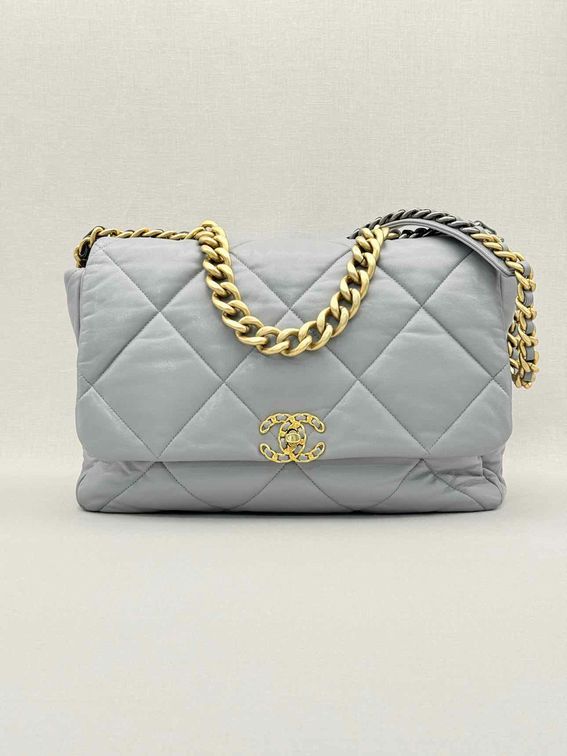 CHANEL 19 Flap Grey Quilted Shoulder Bag