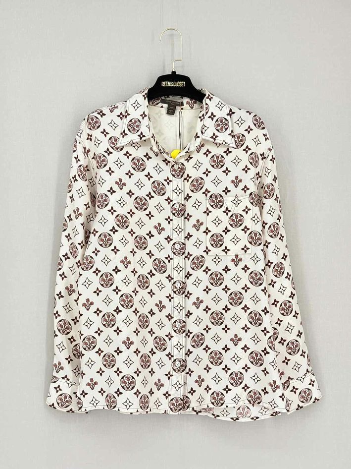 LOUIS VUITTON White w/ Brown Monogram Size US 4 Shirt