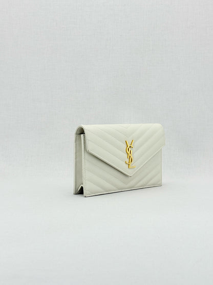 SAINT LAURENT Cassandre White Chevron Shoulder Bag