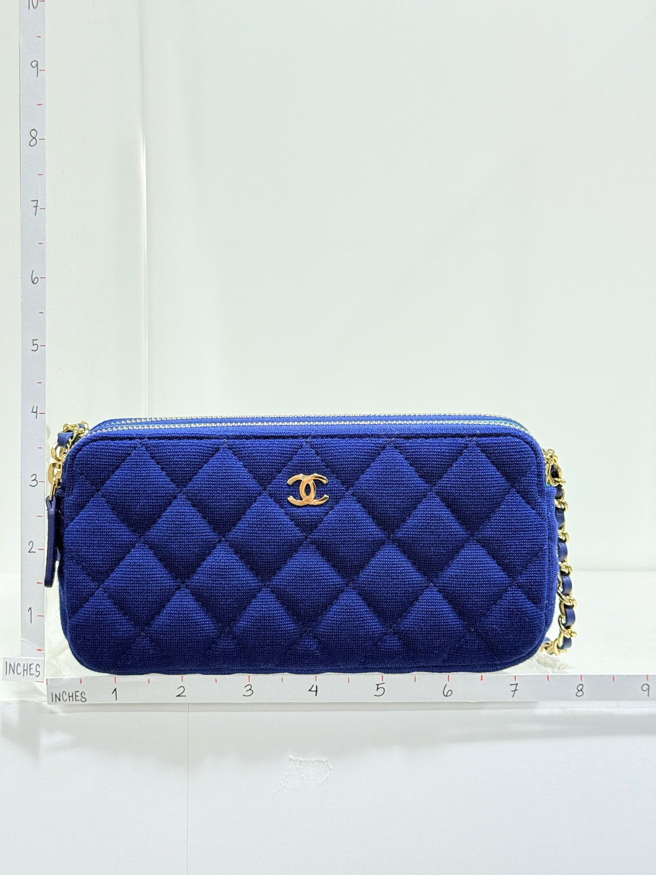 CHANEL Double Zip WOC Blue Quilted Crossbody