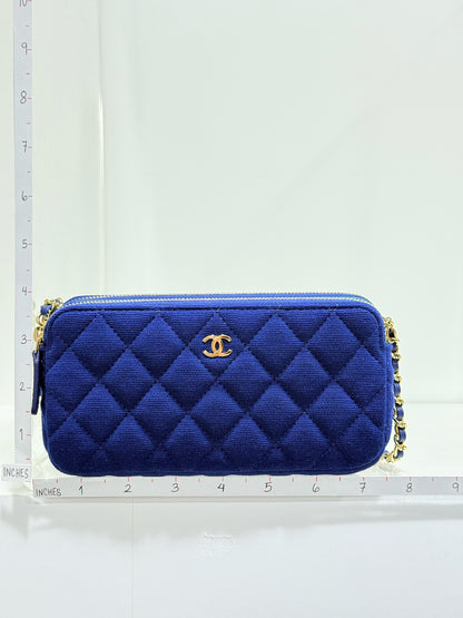 CHANEL Double Zip WOC Blue Quilted Crossbody