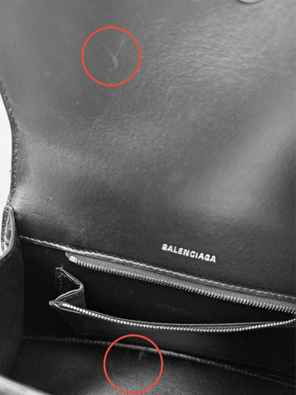 BALENCIAGA Hourglass Black Croc Embossed Top Handle