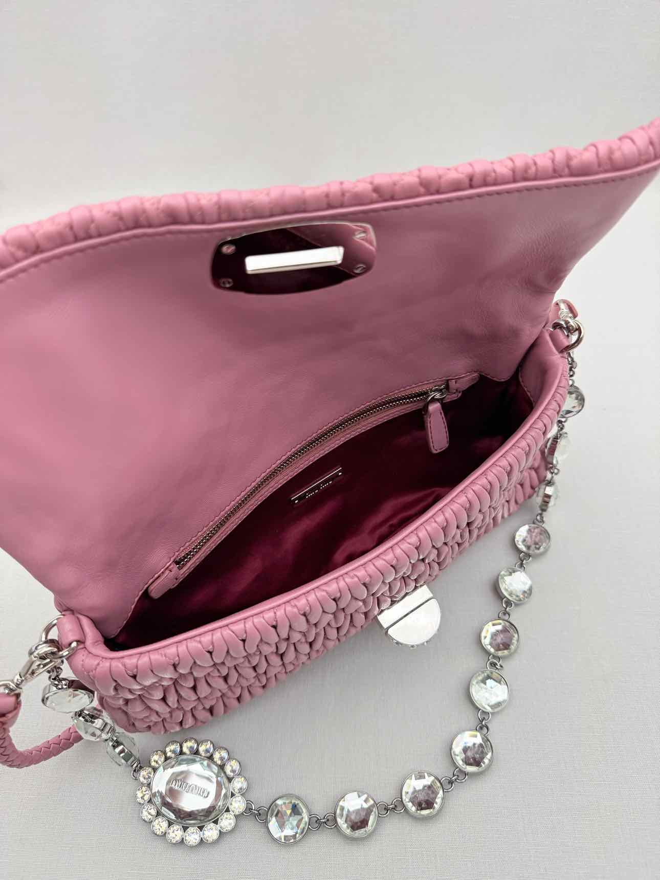 MIU MIU Nappa Crystal Pink Matelasse Shoulder Bag