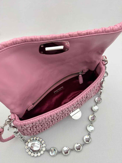 MIU MIU Nappa Crystal Pink Matelasse Shoulder Bag