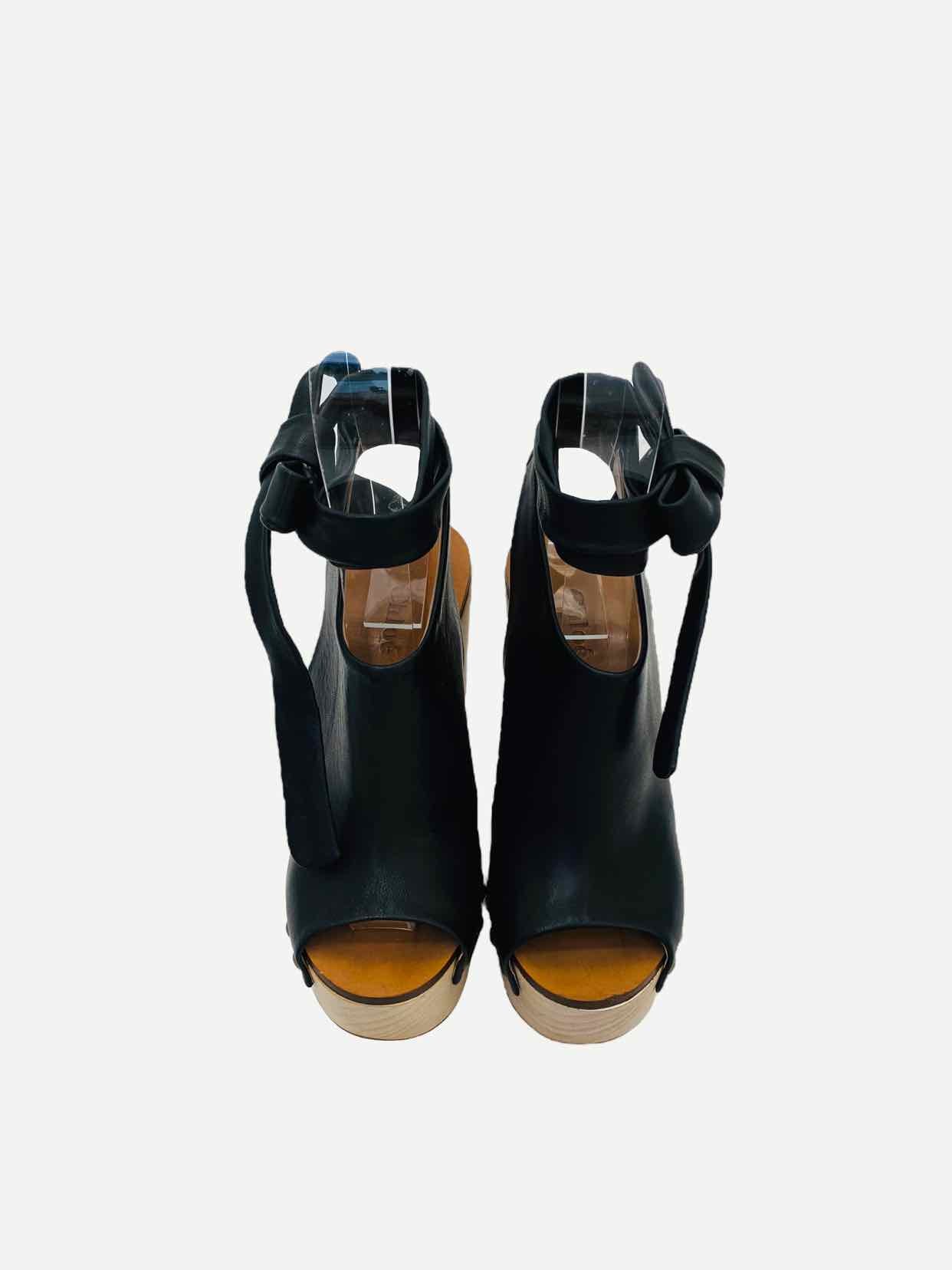 CHLOE Ankle Wrap Black Wedges 36.5