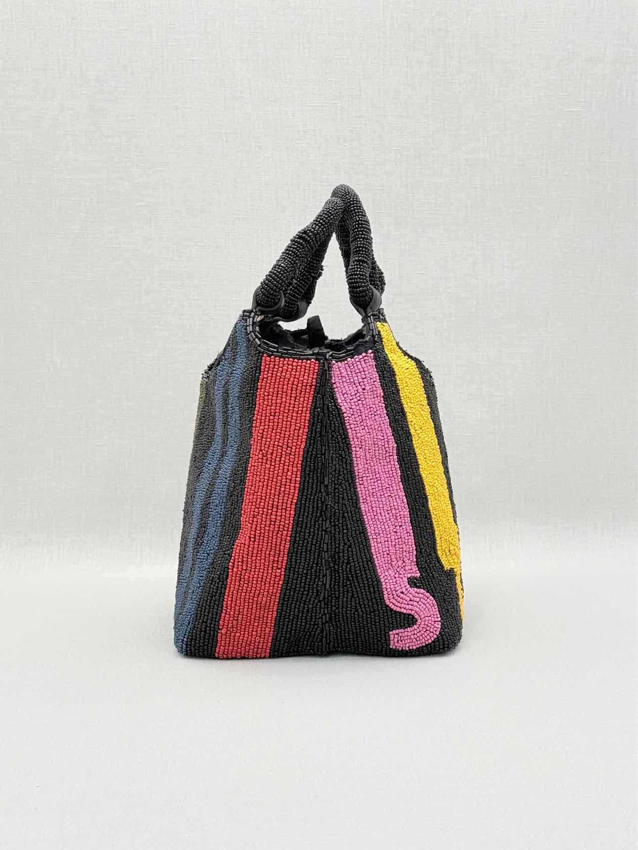 STAUD Cote Black Multicolor Mosaic Stripe Bucket Bag