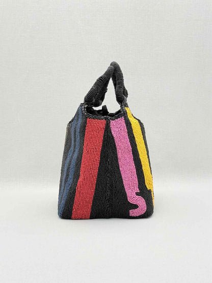 STAUD Cote Black Multicolor Mosaic Stripe Bucket Bag
