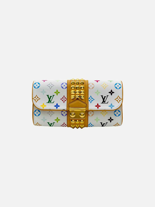 Pre - loved LOUIS VUITTON Courtney White Multicolor Monogram Clutch at Reems Closet