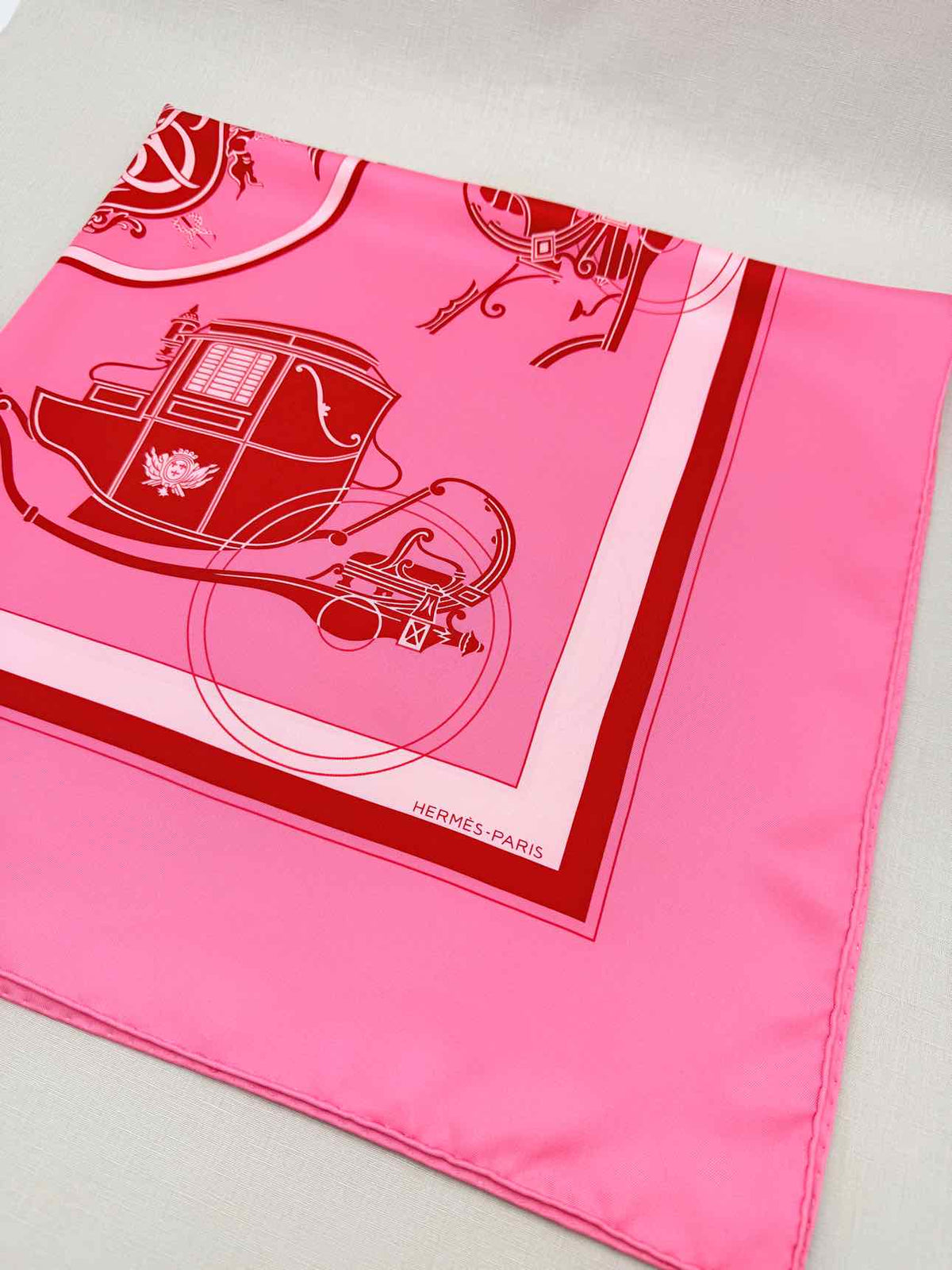 HERMES Pink Classic Carriage &amp; Crest Scarf