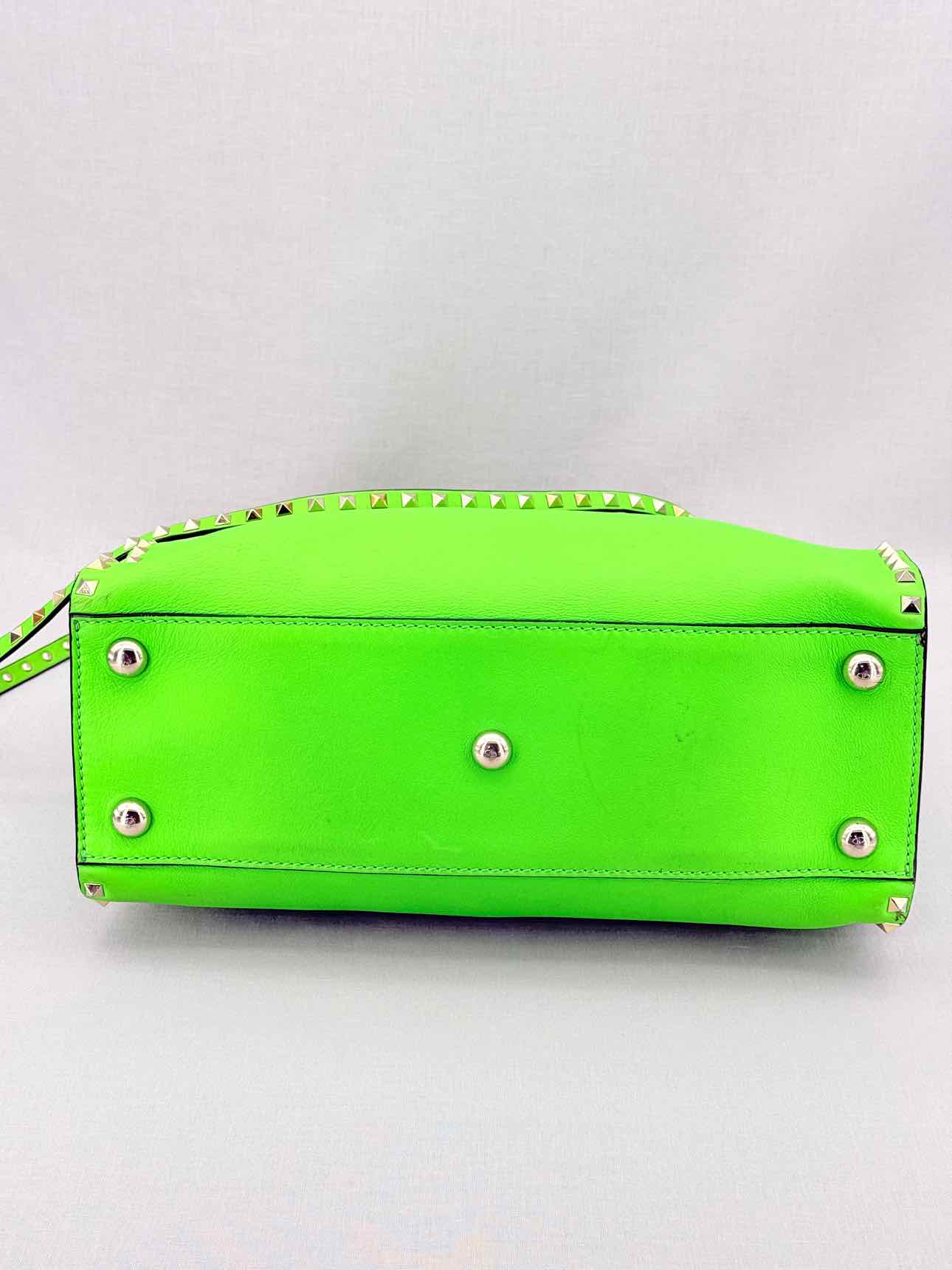 VALENTINO GARAVANI Rockstud Neon Green Tote Bag