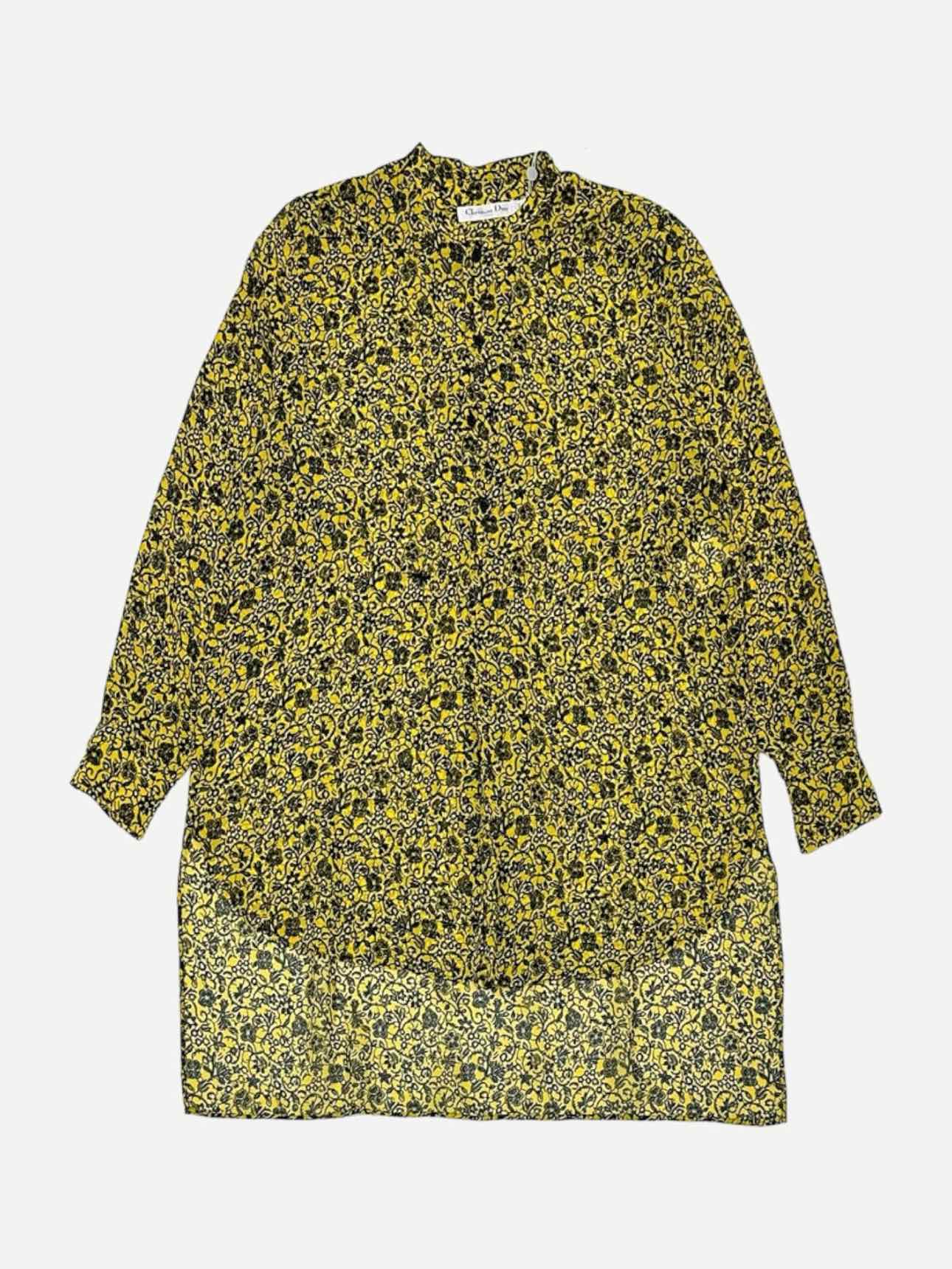 CHRISTIAN DIOR Basic Yellow & Black Floral Blouse