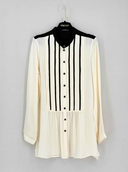 ETRO Beige w/ Black Pleated Size US 6 Blouse