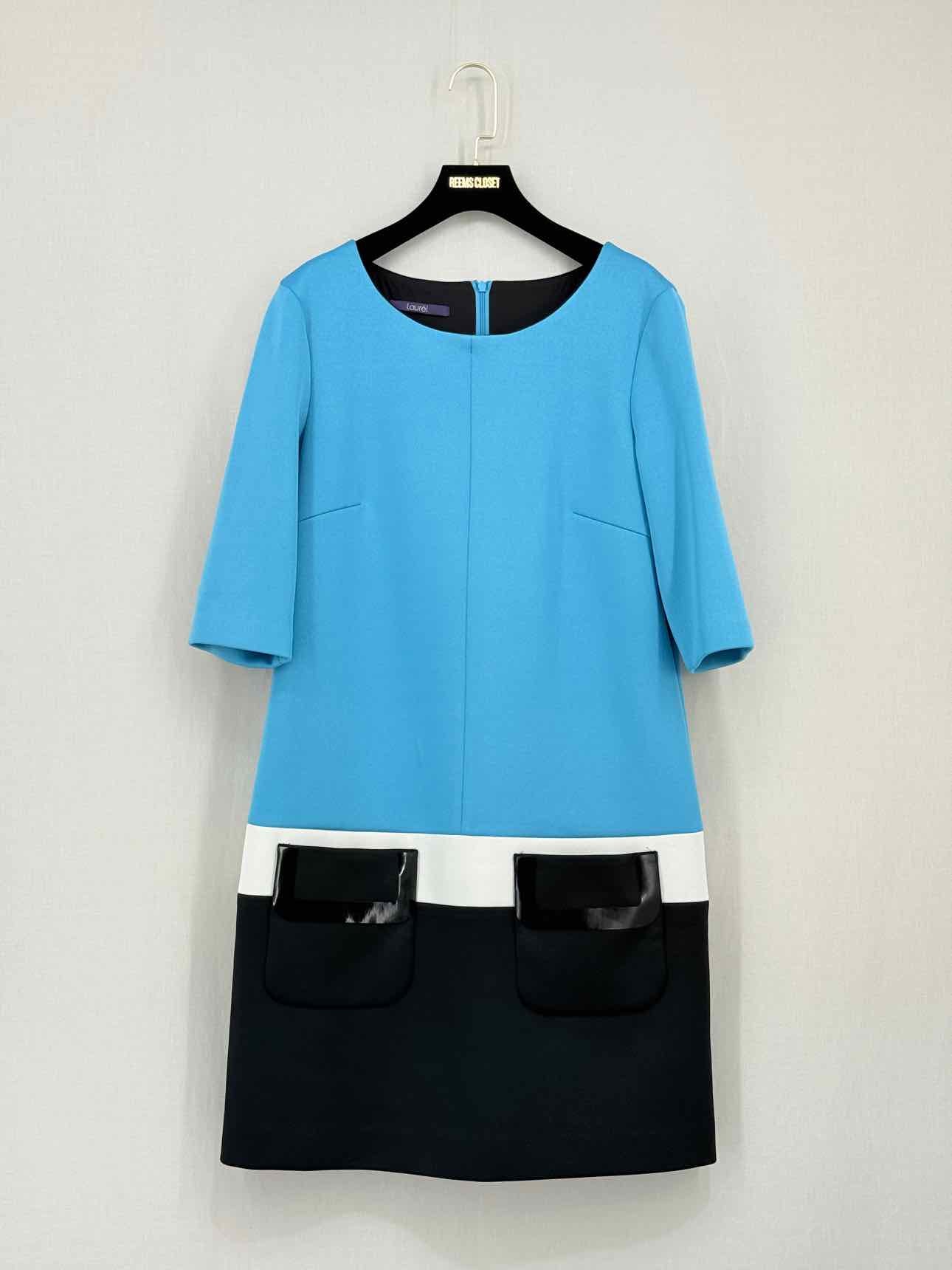 LAUREN Square Blue & Black Size US 8 Short Dress