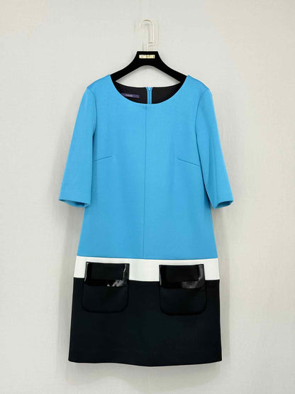 LAUREN Square Blue & Black Size US 8 Short Dress
