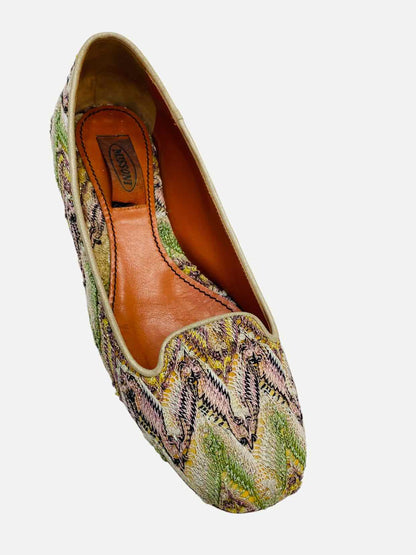 MISSONI Knit Gold Multicolor Zigzag Ballet Flats 38