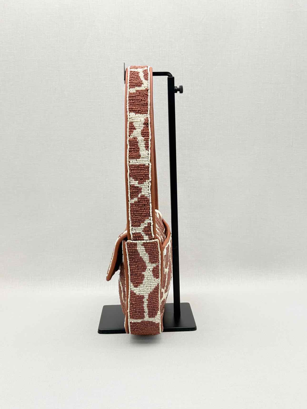 STAUD Tommy Brown & Beige Giraffe Print Shoulder Bag