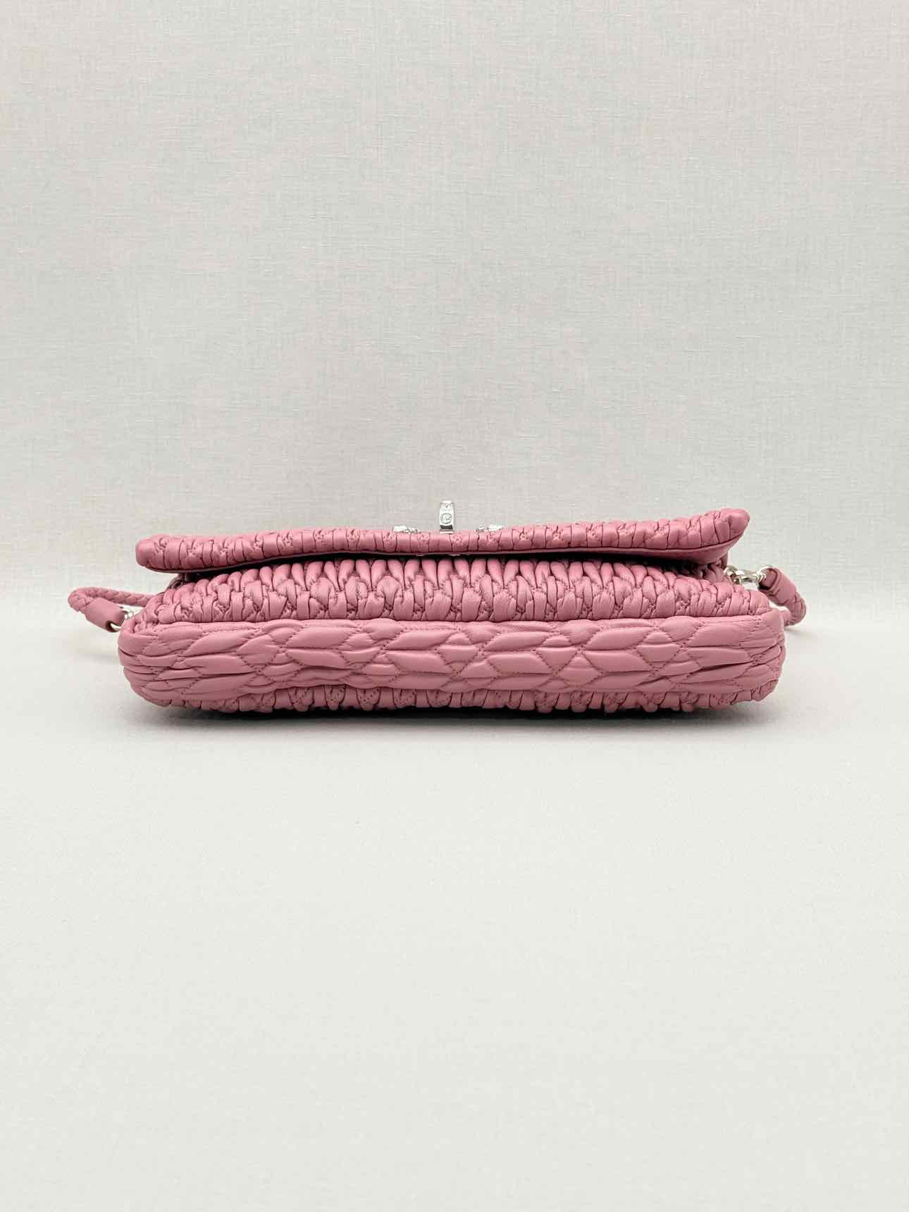MIU MIU Nappa Crystal Pink Matelasse Shoulder Bag