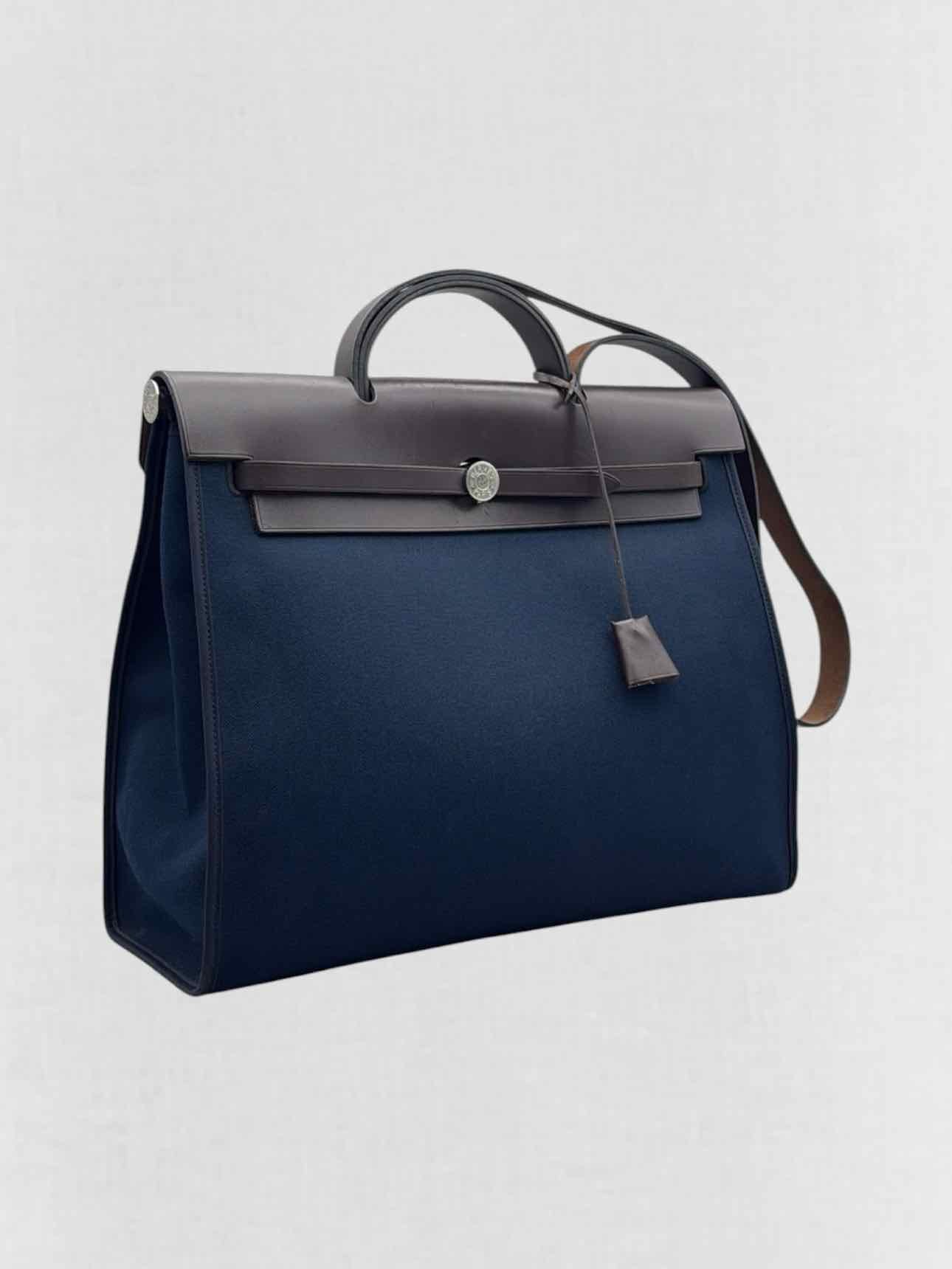 HERMES Herbag Zip Brown & Navy Blue Top Handle
