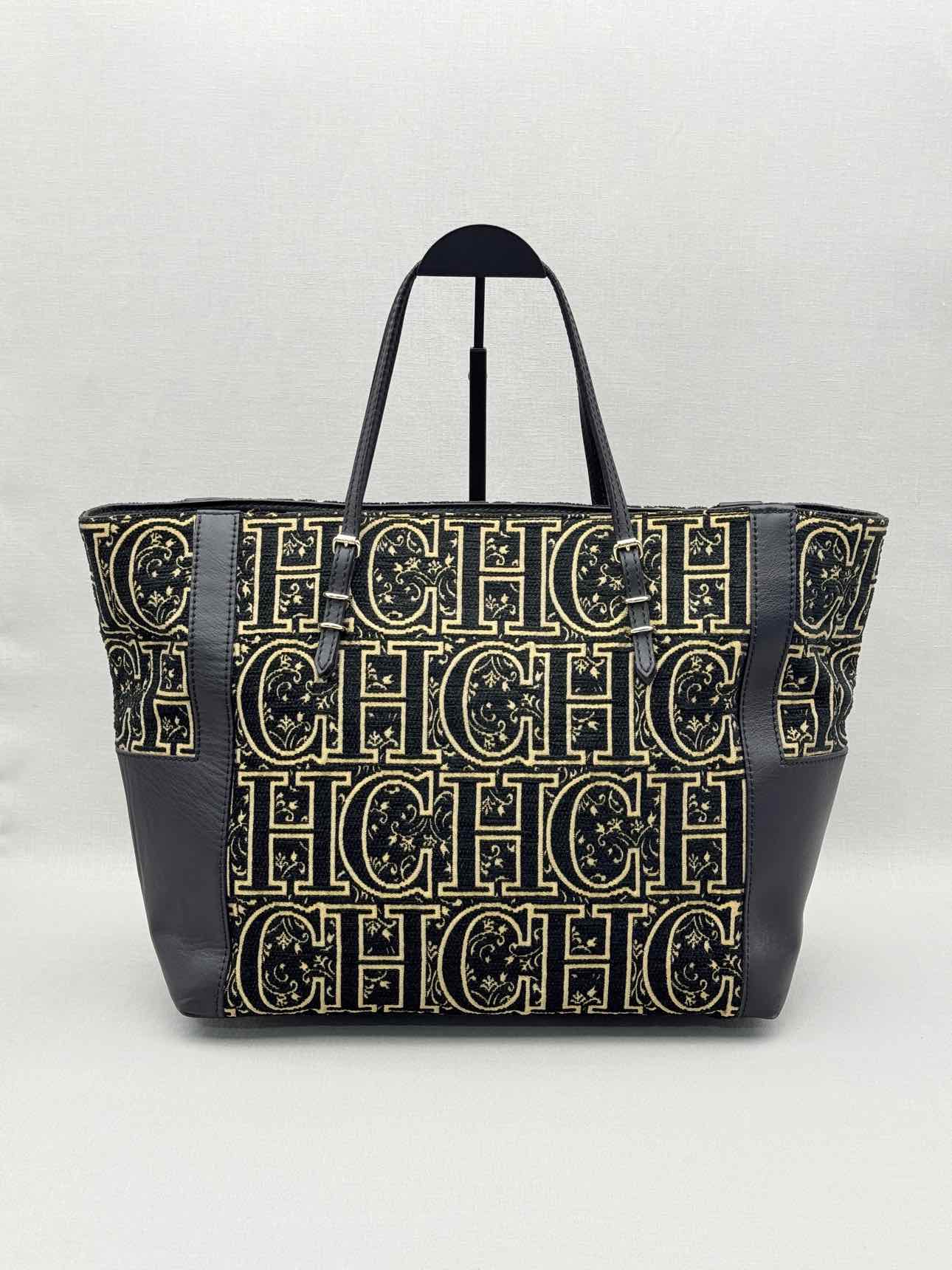CAROLINA HERRERA Black & Gold Monogram Tote Bag