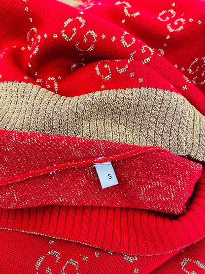 GUCCI Red & Gold GG Jacquard Knit Jumper