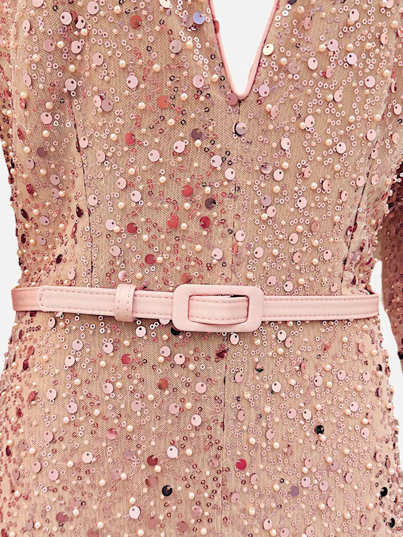 NADINE MERABI Sequin Pink Jumpsuit