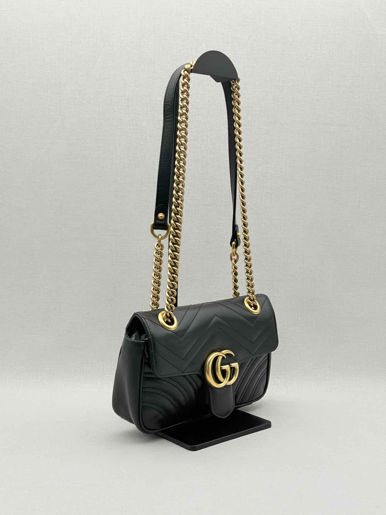 GUCCI GG Marmont Black Chevron Quilted Shoulder Bag