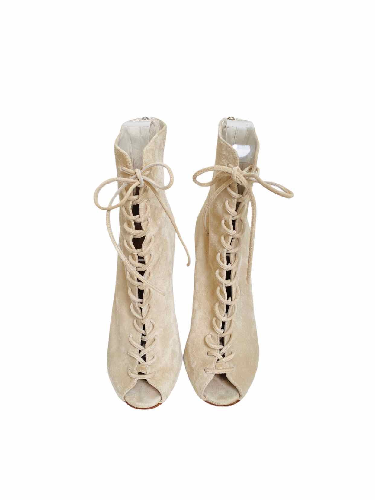 GIANVITO ROSSI Lace Up Beige Ankle Boots 34