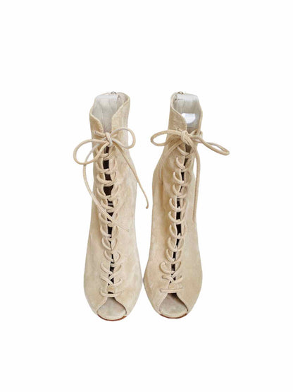 GIANVITO ROSSI Lace Up Beige Ankle Boots 34