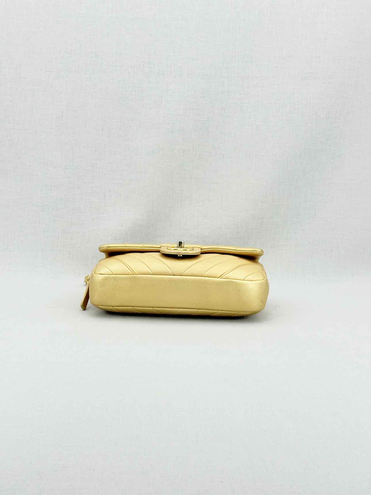 CHANEL Easy Flap Gold Chevron Shoulder Bag