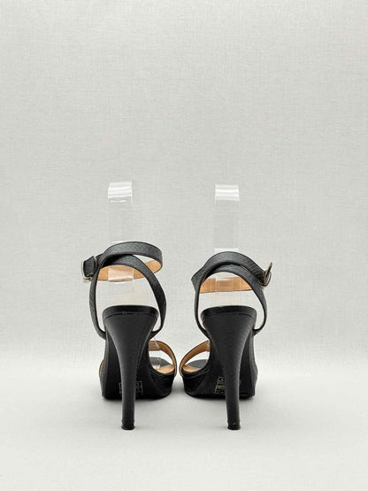 ARMANI JEANS Black Textured Size EU 38 Heeled Sandals