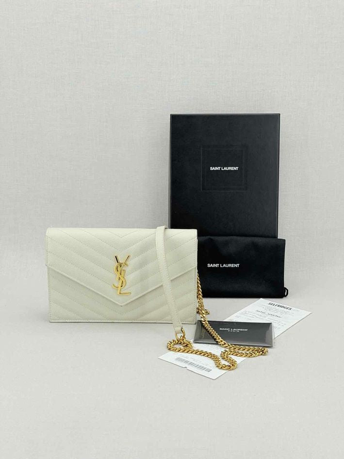 SAINT LAURENT Cassandre White Chevron Shoulder Bag