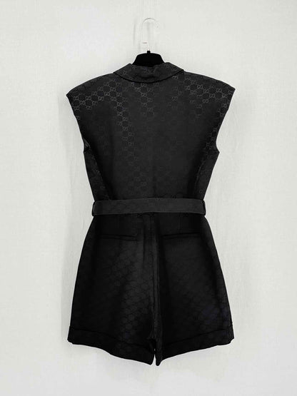 GUCCI Faille Belted Black GG Supreme Size US 6 Playsuit