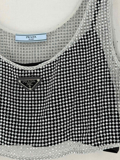 PRADA Black & Silver Logo Plaque Size US 4 Top