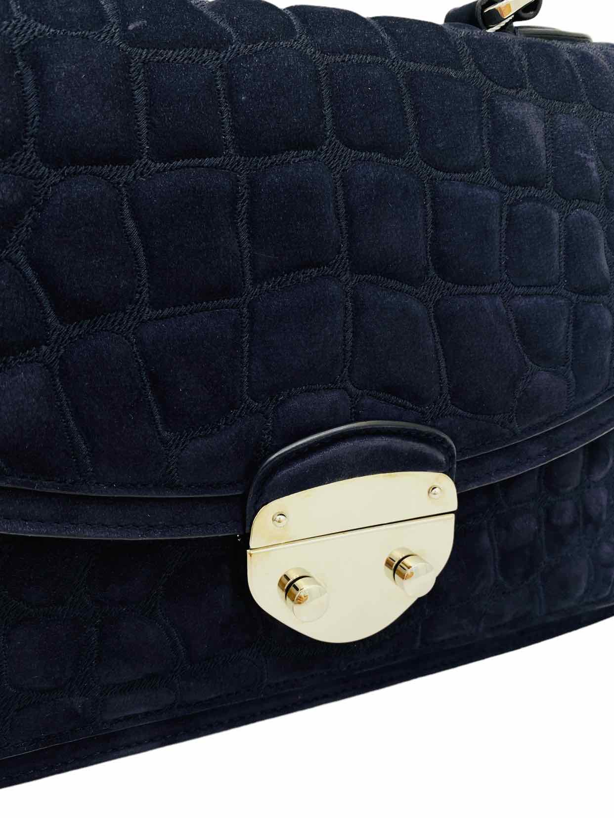 ASPREY Suede Navy Blue Quilted Top Handle