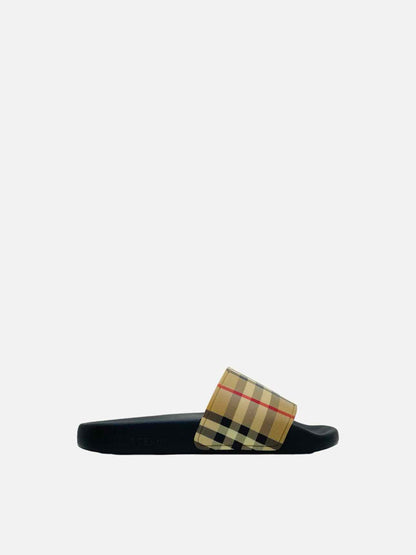 BURBERRY Beige Check Slides 36