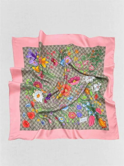 GUCCI Pink Multicolor GG Monogram Scarf