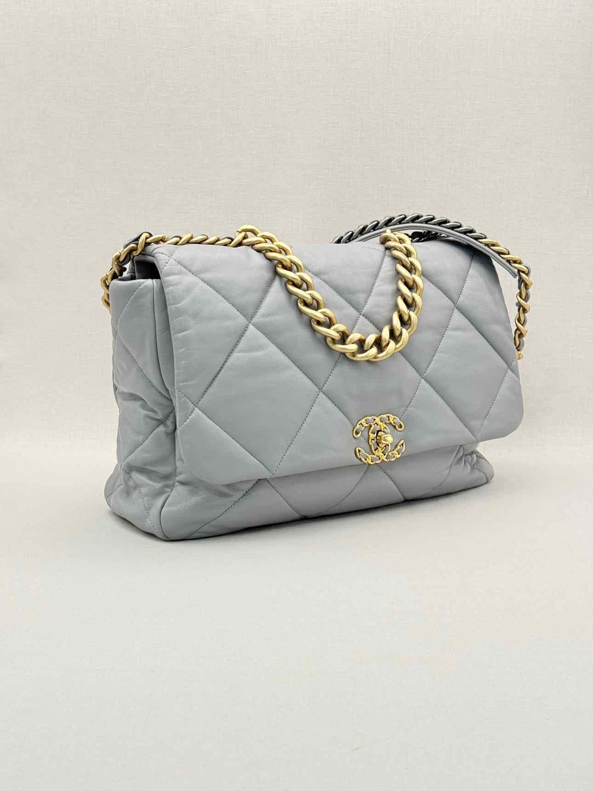 CHANEL 19 Flap Grey Quilted Shoulder Bag