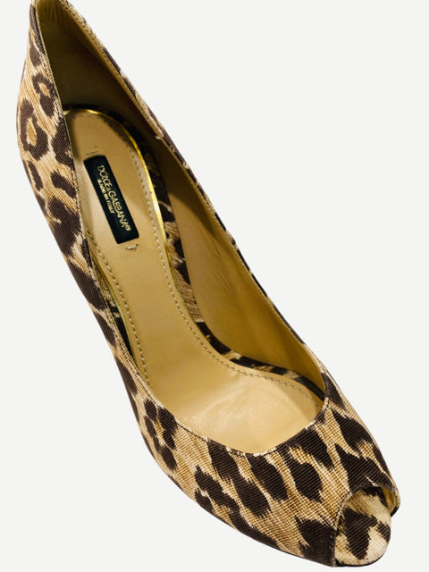 DOLCE & GABBANA Peep Toe Beige & Brown Leopard Pumps