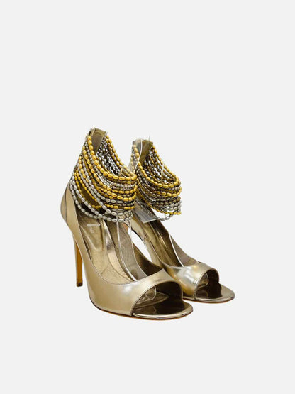 SERGIO ROSSI Ankle Cuff Gold Heeled Sandals 40