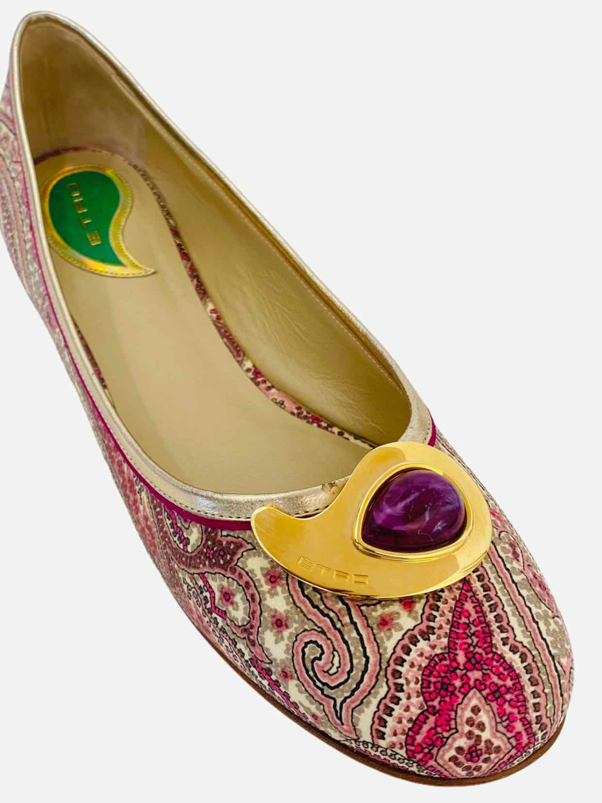 ETRO Embellished Cream & Pink Ballerinas 41