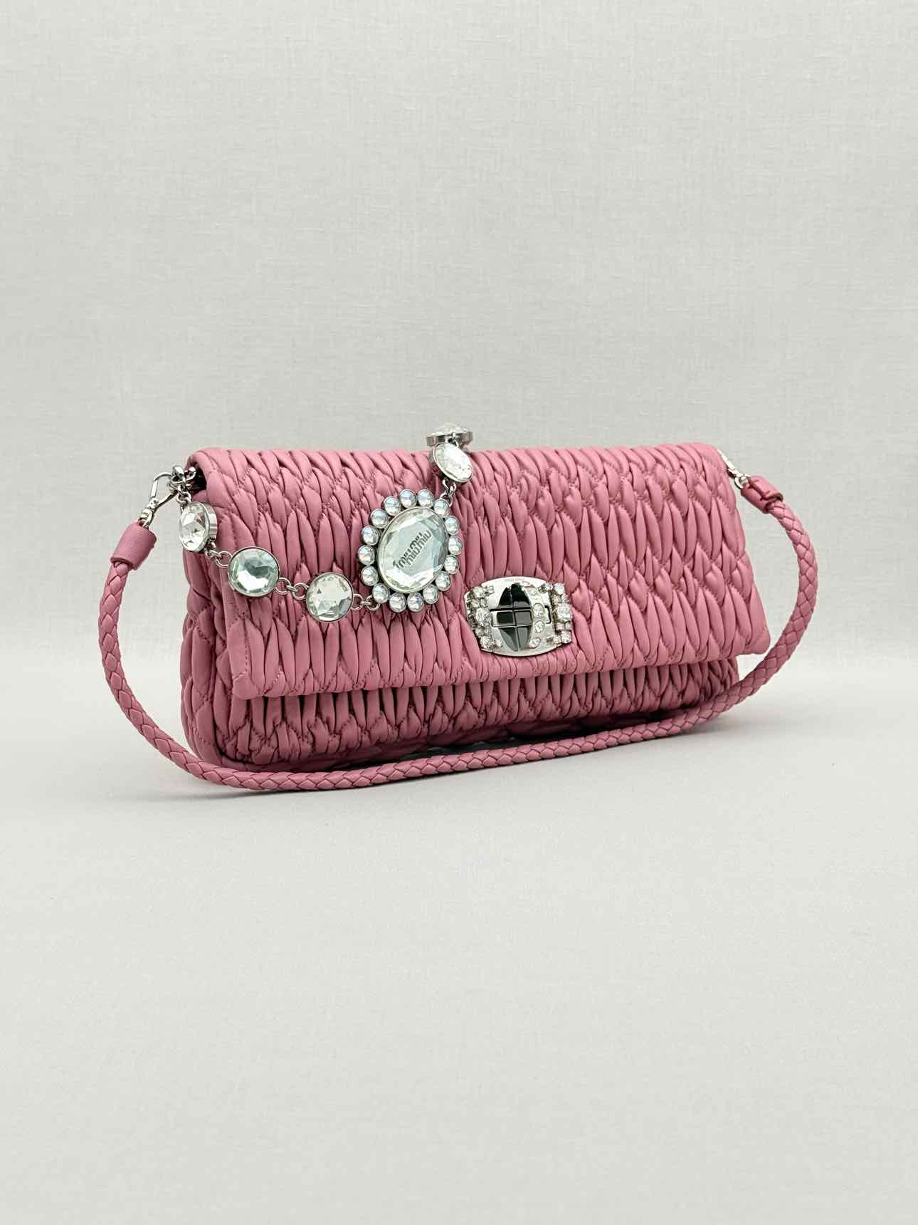MIU MIU Nappa Crystal Pink Matelasse Shoulder Bag