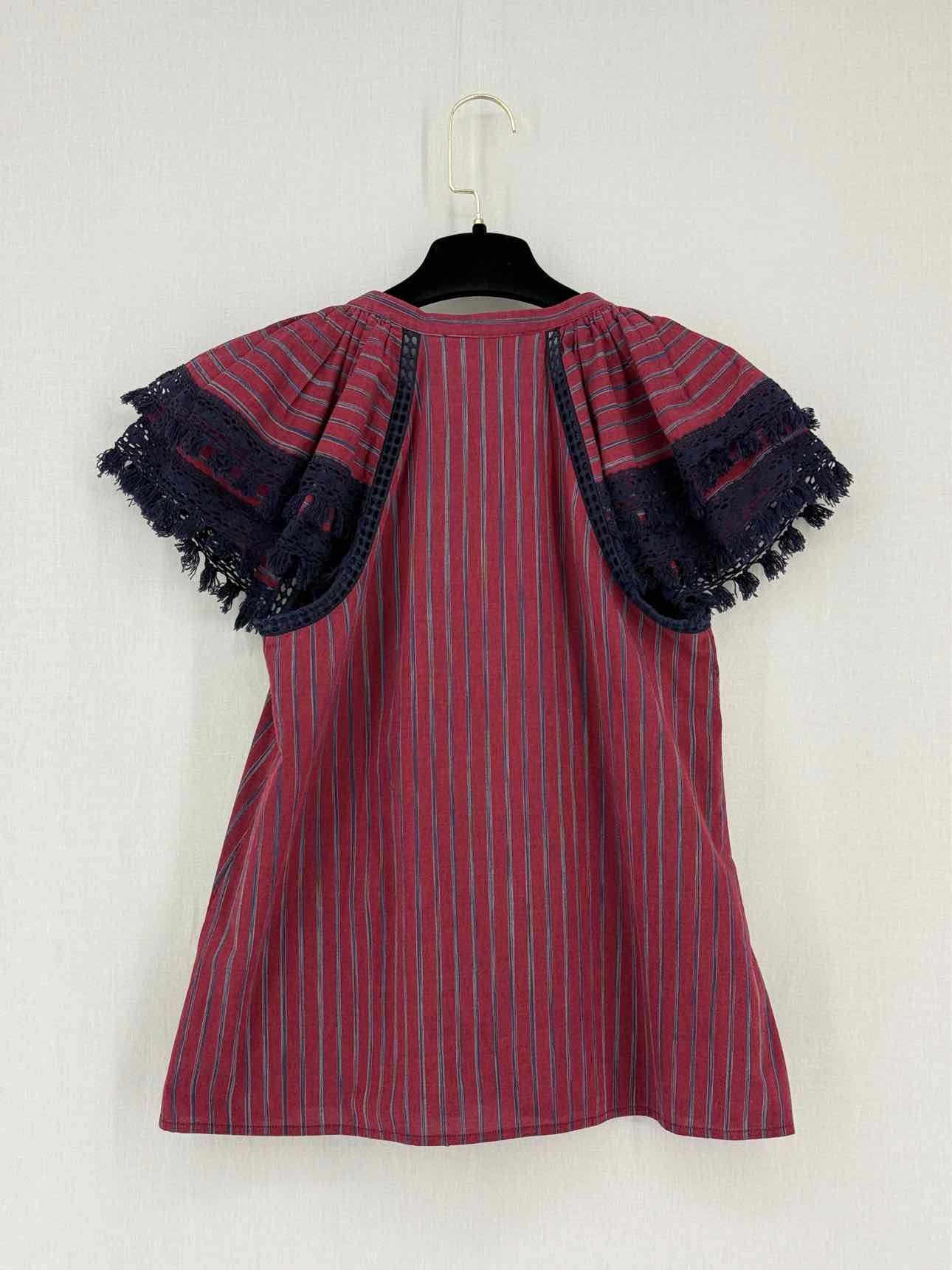 SEA Burgundy w/ Blue Pinstripe Size US 0 Blouse