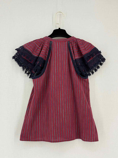 SEA Burgundy w/ Blue Pinstripe Size US 0 Blouse