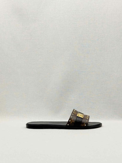 LOUIS VUITTON LOCK IT Brown & Black Size EU 37.5 Slides