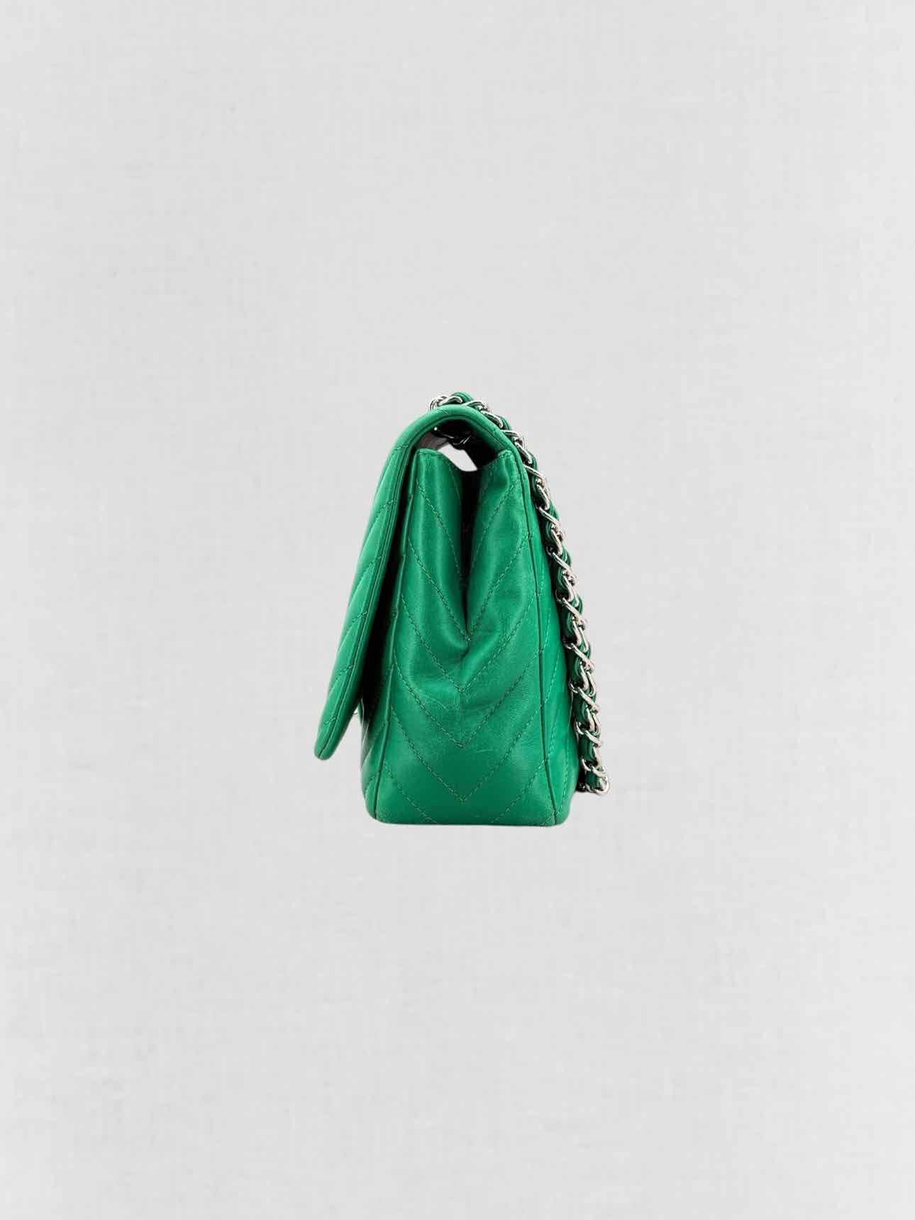 CHANEL Classic Green Chevron Shoulder Bag